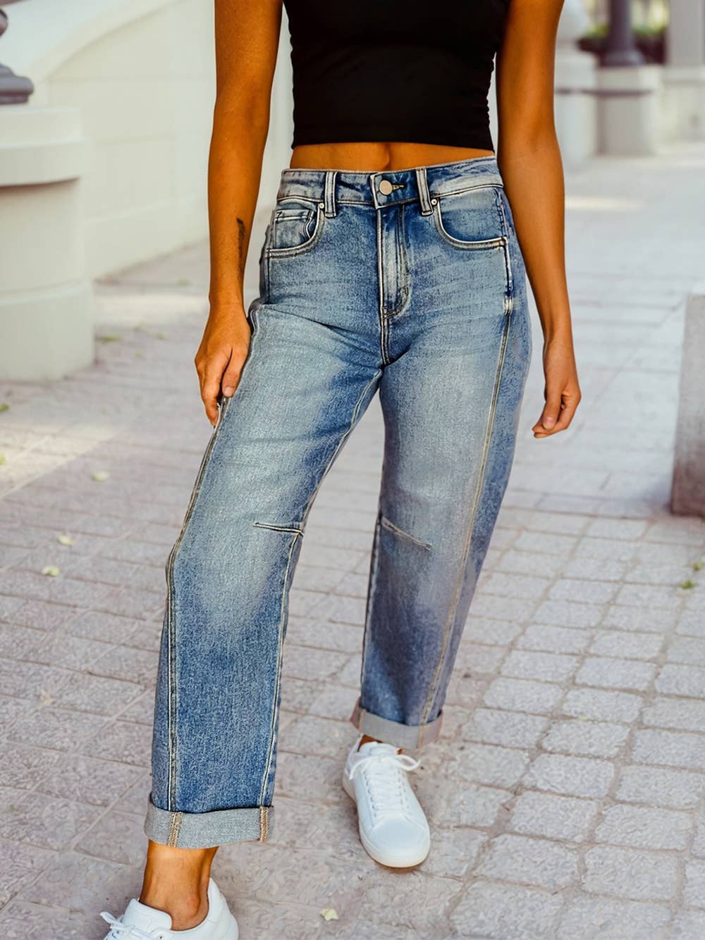 Vintage Washed Seam Detail Shift Jeans