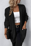 Casual Cable Open Front Cardigan Sweater: Black