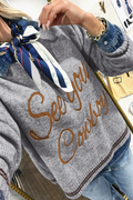 Fashion See You Cowboy Embroidered Western Graphic Sweater