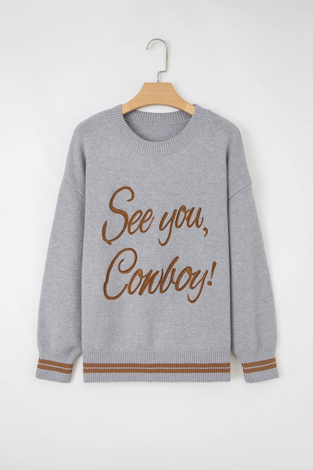 Fashion See You Cowboy Embroidered Western Graphic Sweater