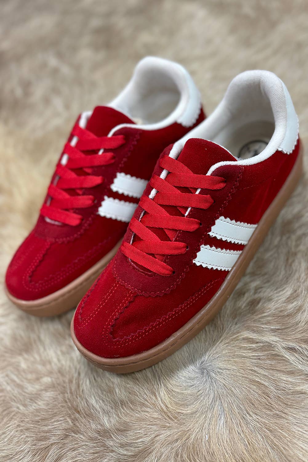 Vintage Striped Patchwork Lace-up Flat Shoes: Fiery Red
