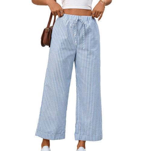 2026 Spring High Waist Striped Boho Palazzo Ankle Pants