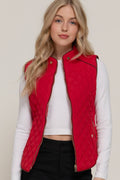Suede Piping Detail Side Rib Quilted Padding Vest- Red