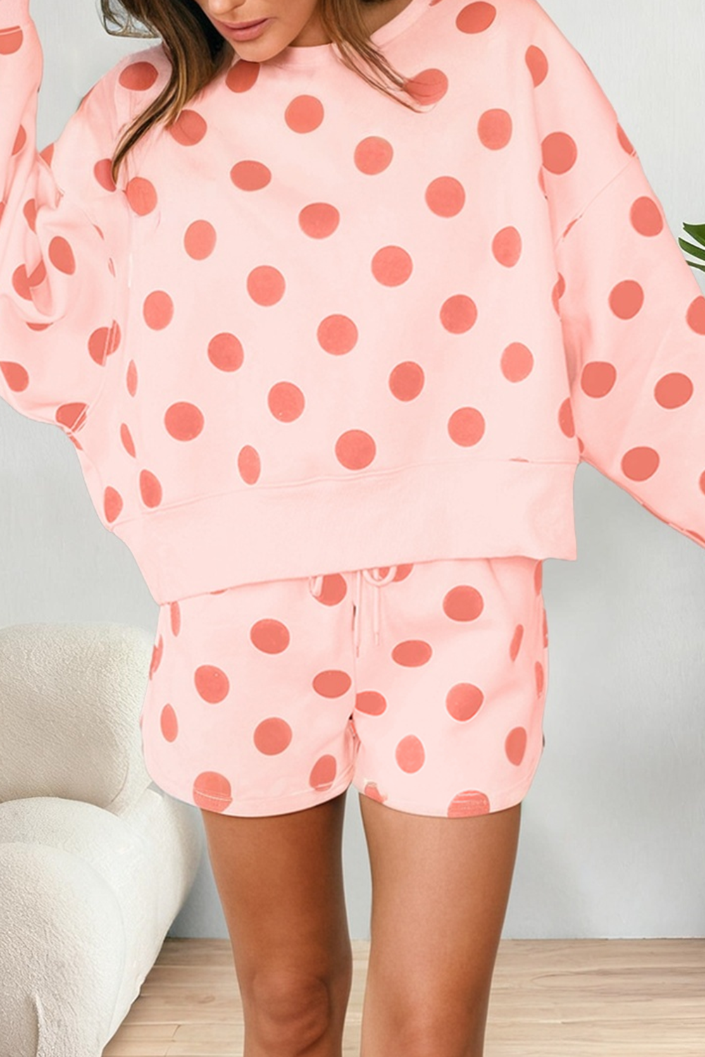 LAS Polka Dot Looks Pullover Drawstring Shorts Sets (S-XL)