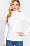 Slim Fit Long Sleeve Turtle Neck Rib Knit Top