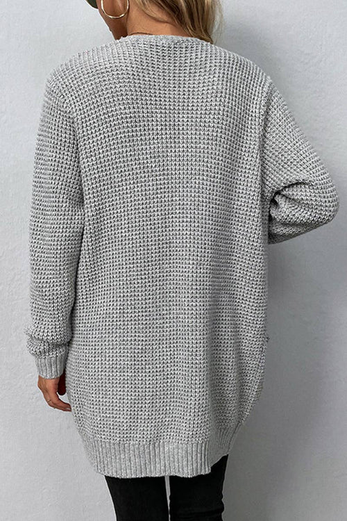 Casual Cable Open Front Cardigan Sweater: GREY
