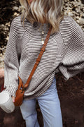LDC Striped Print Ribbed Knit Boat Neck Baggy Sweater