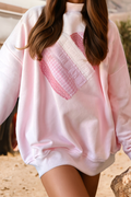 Valentine Sweetheart Patchwork Mockneck Oversize Sweatshirt: Light Pink