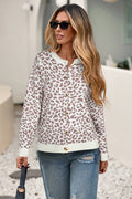 Leopard Drop Shoulder Chunky Knitted Cardigan Sweater: Khaki