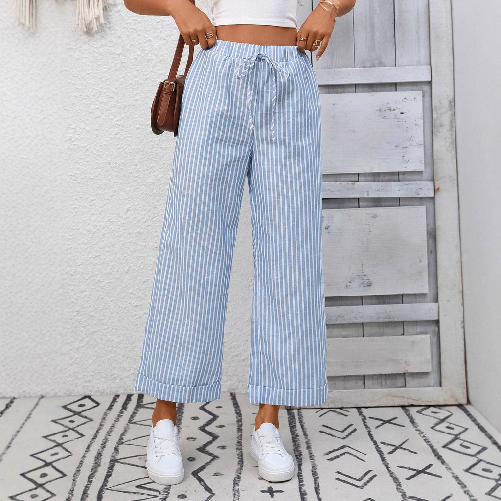 2026 Spring High Waist Striped Boho Palazzo Ankle Pants