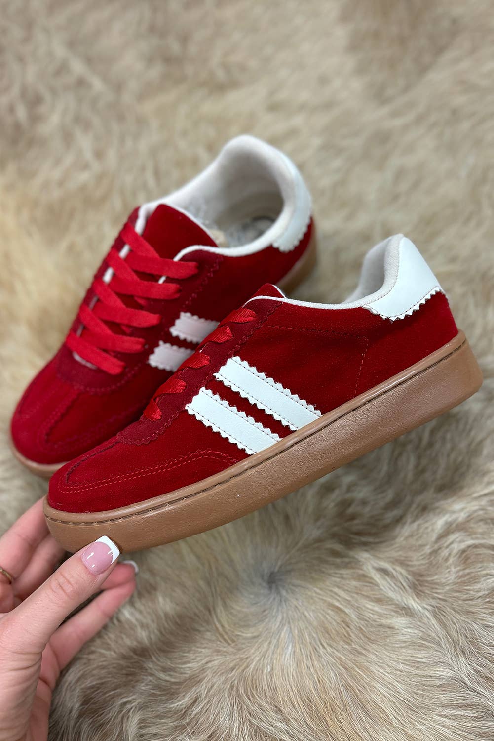 Vintage Striped Patchwork Lace-up Flat Shoes: Fiery Red