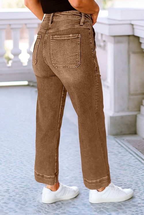 Cropped High Rise Wide Leg Jeans: Brown