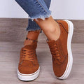 Lace-Up Suedette Flat Sneakers: Brown
