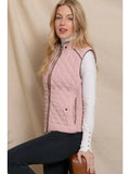 Suede Piping Detail Side Rib Quilted Padding Vest- Pink