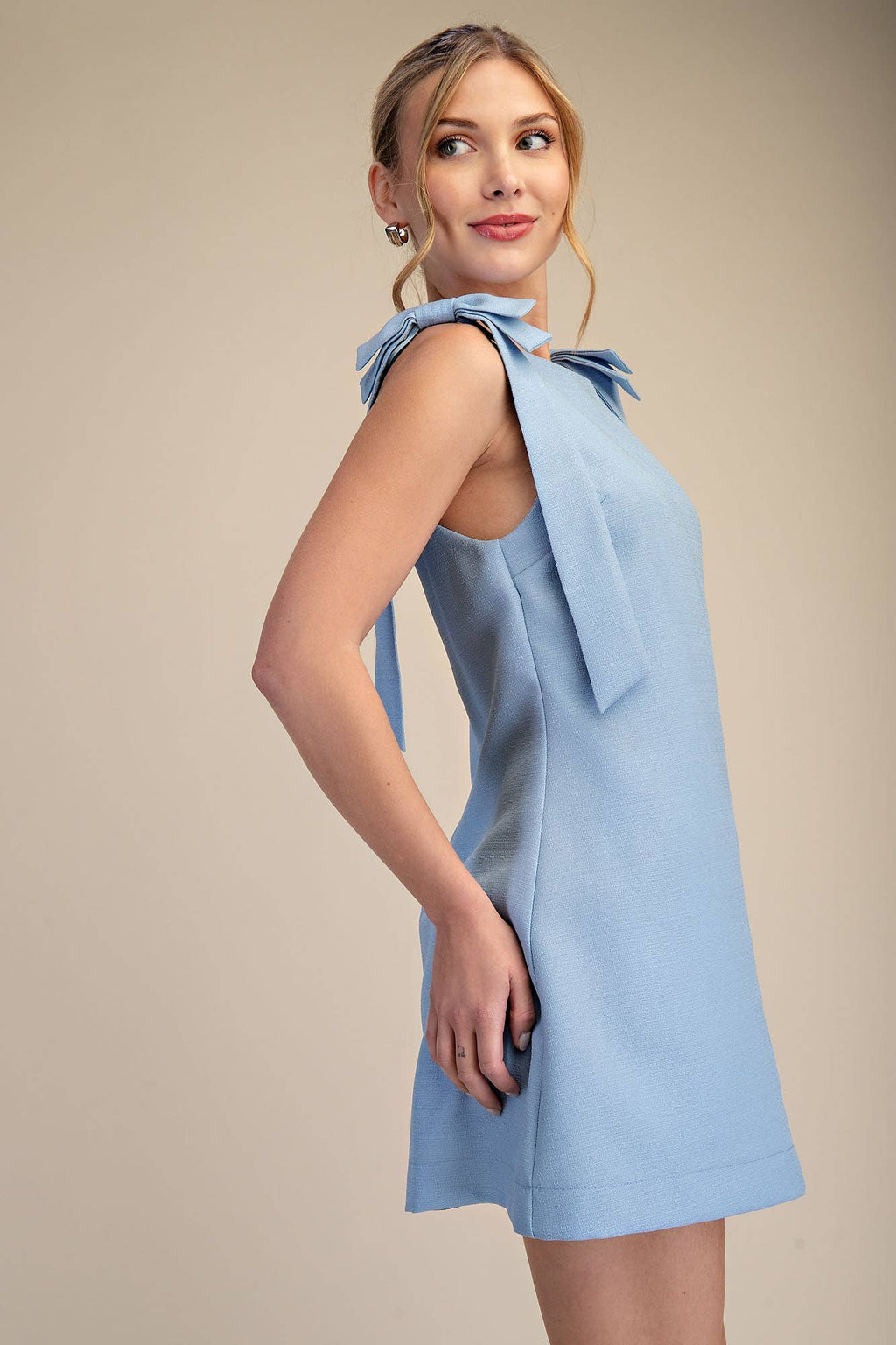 Straight Neckline Bow Mini Dress