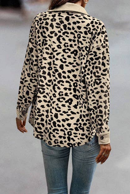 Button Down Long Sleeves Leopard Pocket Jacket